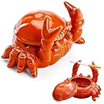 Ashtray with Lid, Crab Ashtray, Ceramic, Funny Table Bin, Storm Ashtray for Outdoor, Cigarette Ashtray, Simplicity Decoration for Home, Office, 11.5 x 8 cm