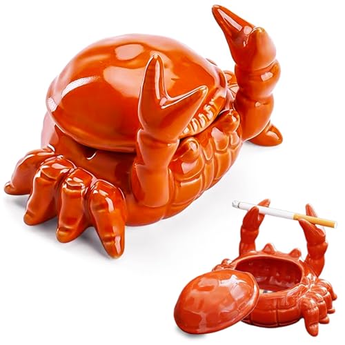 Ashtray, Cute Crab Ashtray with Lid, Creative Ashtray, Funny, Ceramic Ashtray, Anti-fly Ashtray, Cigar Ashtray, Ornaments, Living Room for Cigarettes, Home Office