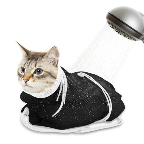 Cat Bathing Bag Breathable Mesh Cat Shower Bag Anti Scratch Adjustable Grooming Washing Bag for Nail Trimming Soft Polyester