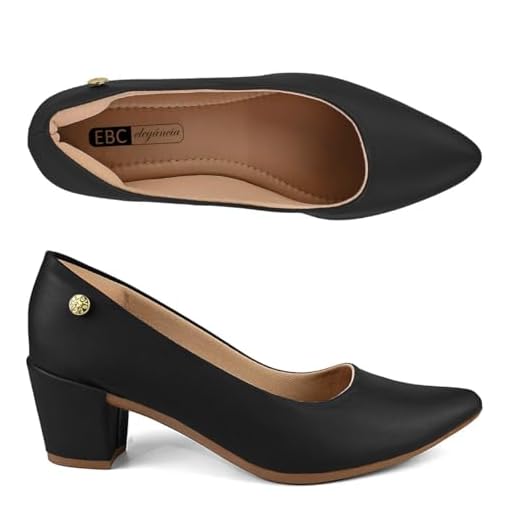 Sapato Scarpin Feminino Salto Alto Bloco Confortável SA1.02 (Preto, BR, Adulto, Numérico, M, 40)
