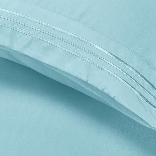 Image of Elegant Comfort Luxury Ultra-Soft 2-Piece Pillowcase Set 1500 Thread Count Egyptian Quality Microfiber Double Brushed-100% Hypoallergenic-Wrinkle Resistant, California King, Aqua Blue