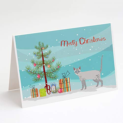 Caroline's Treasures CK4667GCA7P Ojos Azules Cat Merry Christmas Greeting Cards and Envelopes Pack of 8 Blank Cards with Envelopes Whimsical A7 Size 5x7 Blank Note Cards