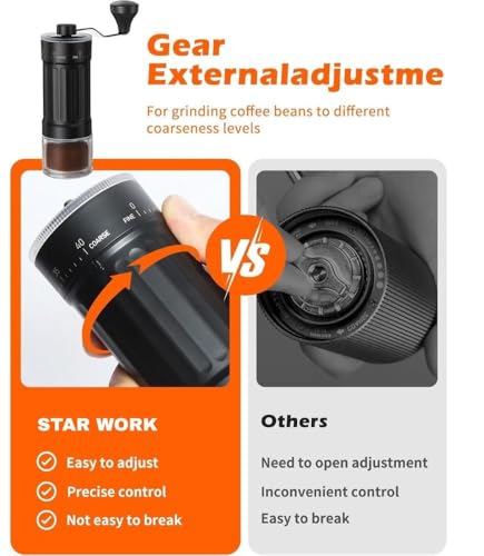 Image of STAR WORK Manual Coffee Grinder Portable Hand Crank Burr Mill with Adjustable Coarseness Precision Grinding for Espresso, French Press & Pour Over & Travel-Friendly Design. (Manual Coffee Grinder)