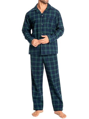 Nutria Mens Flannel Pajama Set 100% Cotton Plaid, Soft Brushed Winter Warm Long Sleeve Sleepwear PJ Top & Bottom U06AB4