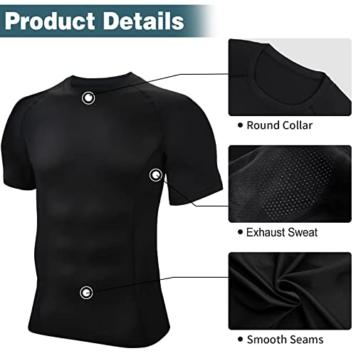 Boomcool Mens Compression Shirts Short Sleeve,Sports Base Layer T-Shirts Tops, Athletic Workout Shirt 3 Pack #TOP2
