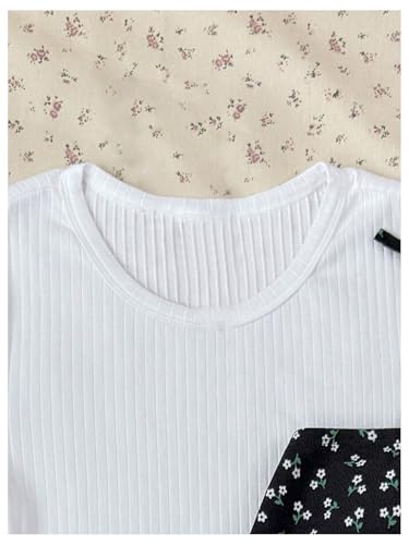 SHENHE Girl's Floral Tie Shoulder Dress Flowy Boho Short Sundress with Short Sleeve Knit Tee3