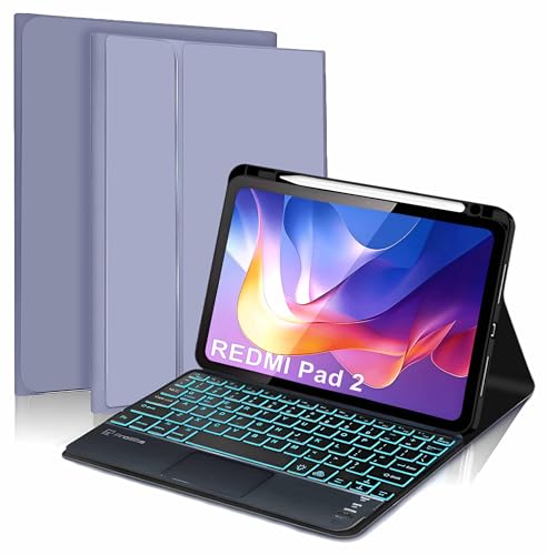 Image of ProElite TouchPad Keyboard case for Xiaomi Redmi Pad 2 11 inch, Magnetic Detachable Wireless Bluetooth TouchPad Keyboard Built-in 7-Colors Backlit with Pen Holder, Lavender