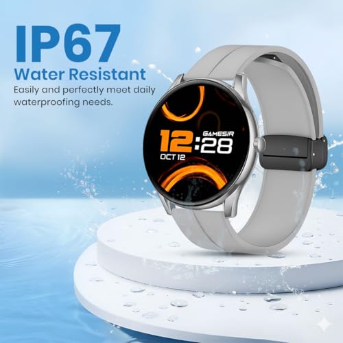 Image of GameSir Glavito Round Dial Smartwatch with 1.49 inch AMOLED Display, 100+ Sports Modes, IP67, Bluetooth Calling, Functional Crown Control, Health Tracking, 100+ Watch Faces, Men & Women (Magnetic Grey)