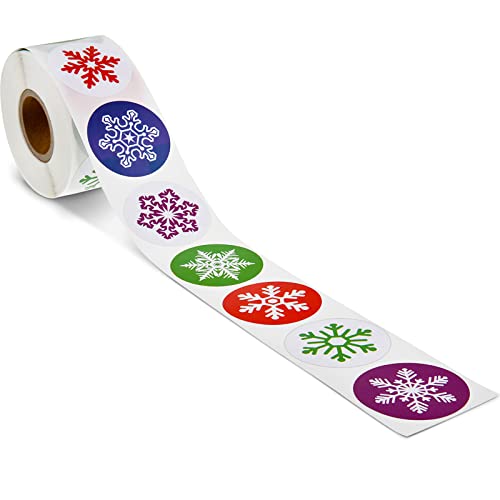500 Pieces Christmas Snowflakes Label Stickers Christmas Round Stickers Snowflake Label Stickers Circle Label Seal Sticker with Snowflake, 1.38 Inches
