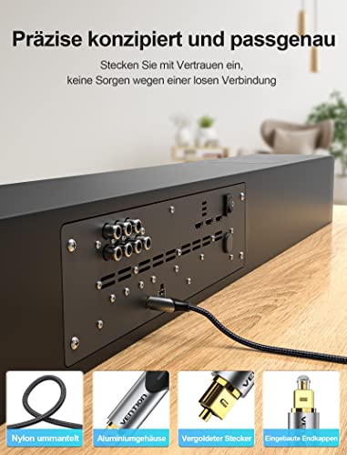 Image of VENTION Digital Optical Audio Cable Nylon Braided Fiber, Slim Metal Case, Gold Plated Plug, 3.3ft Toslink Fiber Optic Audio Cable for Sound Bar TV PS4 Samsung Vizio Bose LG