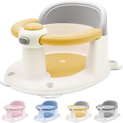 Baby Bath Seat for Babies 6 Months & Up, Non-Slip Toddler Sitting Up Bathtub Seats, Open Design Infant Bath Tub Chair with 4 Suction Cups for Shower (Yellow)