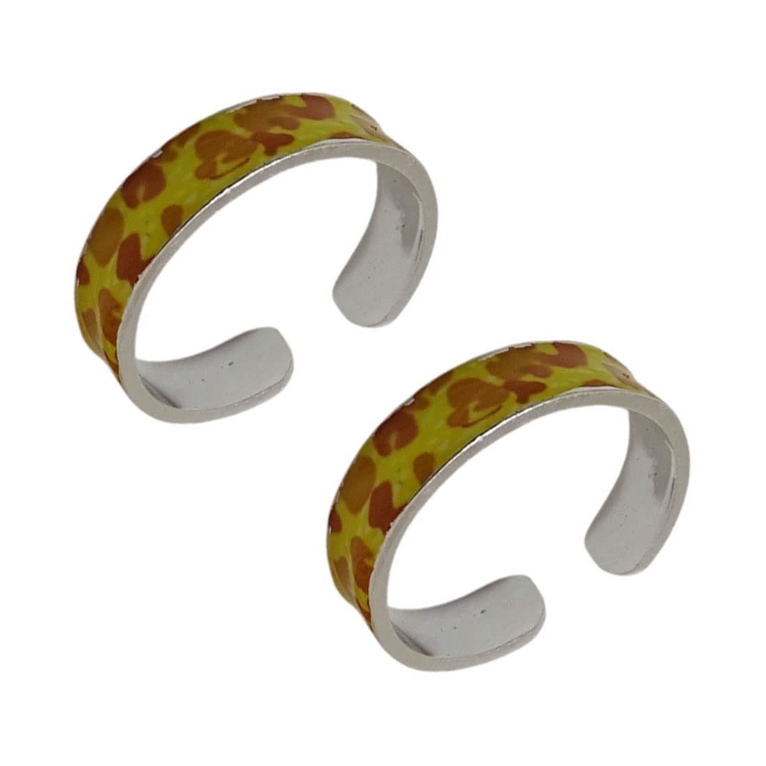 sahiba gems 925 Sterling Silver Dark And Light Yellow Enamel Paint Toe Ring Bichhiya For Women ~ 2 Pcs-picture-44