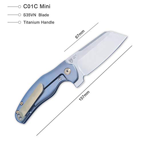 Kizer Pocket Folding Knife Mini Sheepdog C01C Flipper Knife Blue Titanium (2.6" Satin S35Vn) Ki3488A2 #TOP1