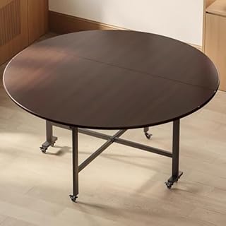 Folding Dining Table with Wheels - Multifunctional Space-Saving Round Ta...