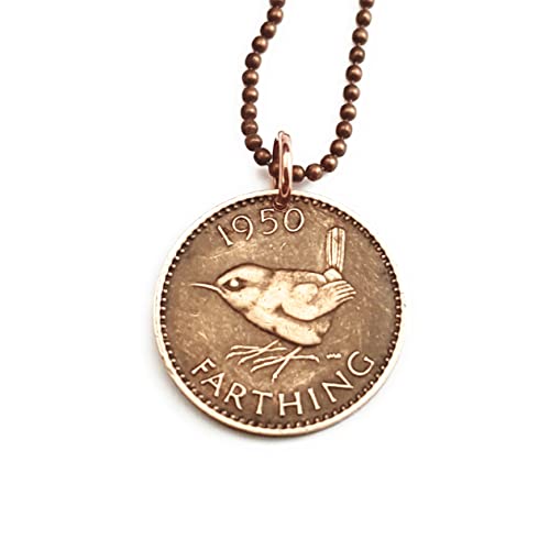 Wren farthing coin necklace with amber