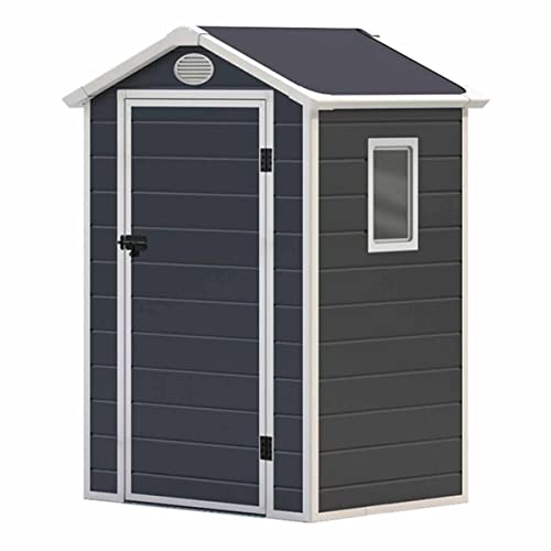 CHARLES BENTLEY Plastic, Storage, Garden Shed, Grey, Small, Roof, Outdoor, Garden, Tall, Box, Store, Tools, Garden Storage, Outdoor Storage, Vents, Weather Resistant, UV Protection (4.4ftx3.4ft)