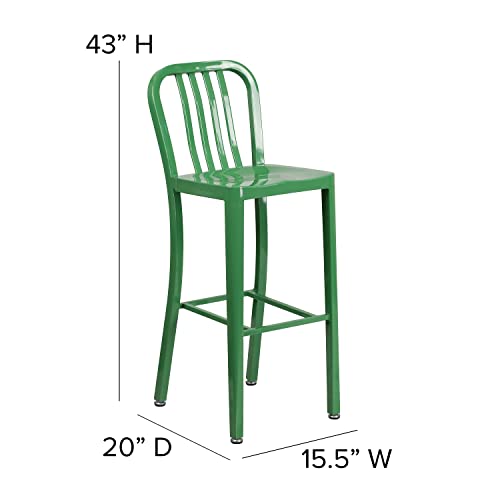 Flash Furniture Commercial Grade 2 Pack 30" High Green Metal Indoor-Outdoor Barstool With Vertical Slat Back #TOP2