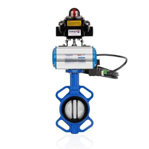 UNOX DN150 Wafer Type Butterfly Valve with Double Acting Pneumatic Actuator and Stainless Steel- Ex-Proof Limit Switch Box + 1/4