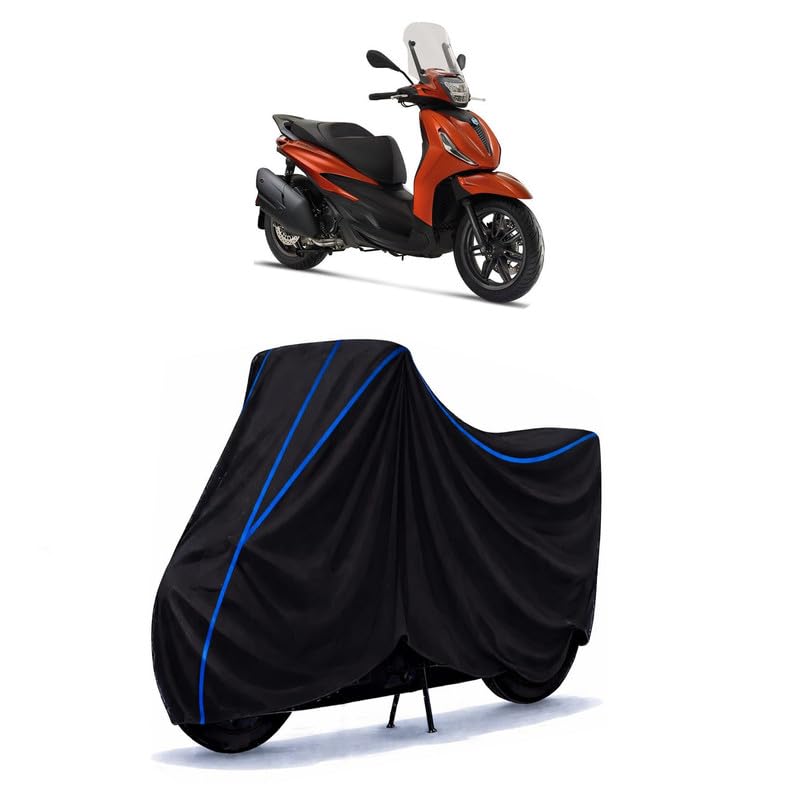 Image of Scooty Cover Water Resistant for Piaggio 400 | Universal Scooter & Bike Cover | Heavy Duty UV Dust, Rain & Scratch Protection | Elastic Fit All Weather Indoor Outdoor | Black with Blue Piping