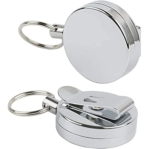 Retractable Key Reel - Pack of 2 Key Ring Holders Retractable Round Key Ring Belt Clip ​for ID Card Carabiner Key Card Work Badge Cover