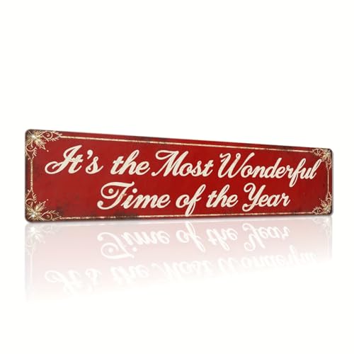 It's the Most Wonderful Time of the Year Metal Sign Christmas Decor Vintage Wall Art for Winter, Home, Farmhouse Decorative Signs & Plaques 4x16 Inch