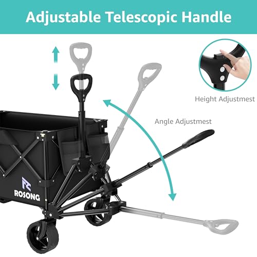 Folding Wagon Cart with Wheels Foldable - Collapsible Wagons Carts Heavy Duty, Fold Up Portable Utility Wagon for Grocery Beach Sports Fishing Camping Shopping ROSONG - Thumbnail 6