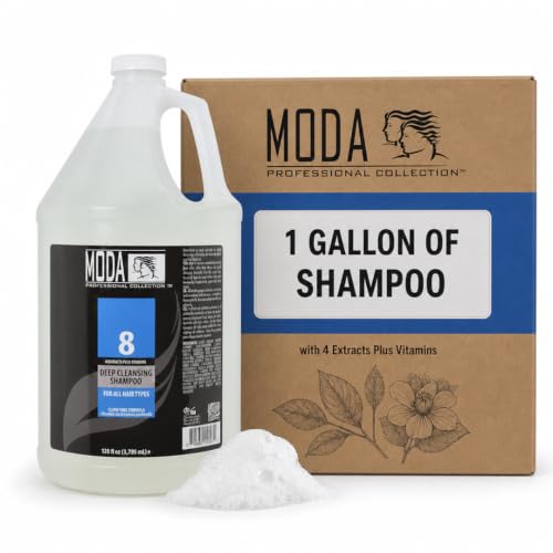 MODA - Deep Cleansing Shampoo with 4 Extracts Plus 4 Vitamins - Removes Buildup, Dirt, Oil, Product, and Hard Water Residue - Cleansing for All Hair Types - Nourishing Formula - 128 Oz