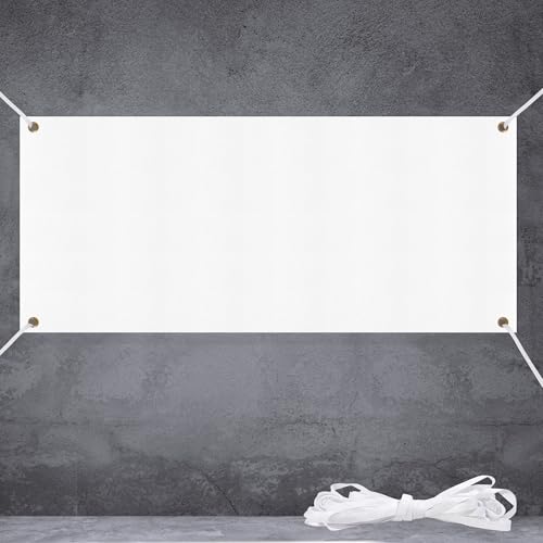 Large Banners and Signs, Vinyl Banner Blank 2x6 Ft, White Polyester Oxford Cloth Blank Banners, Sublimation DIY Banner with Rope for Indoor Wall Outdoor Business Office Party Supply