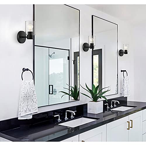 Westinghouse Lighting 6115500 Sylvestre Transitional One-Light Indoor Wall Light Fixture, Matte Black Finish, Clear Glass