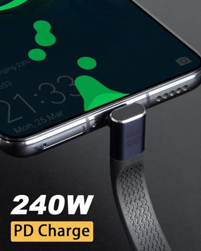 Image of MICROWARE 5inch USB C Cable, Short USBC to USBC Cable 240W, Flat FPC 90 Degree Type C Fast Charging Cord, MacBook, Galaxy S23, External SSD (Up Angle)