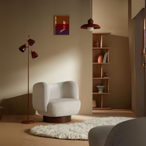 Image of Kingsman Furnitures Nova Swivel Accent Arm Chair for Home | Bedroom, Living, Dining & Drawing Room | Ultra Soft and Comfortable (Off-White Pax Boucle)