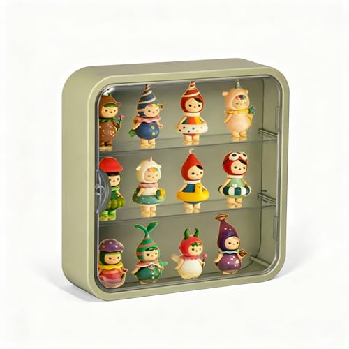 Wall Mount Display Case for Figures - Space Saving & Adjustable Acrylic Storage Box with Magnetic Door Dustproof & Moisture Proof for Lego Pop Mart Action Figures (Green)
