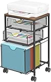 OGFC 26507 Rolling Under Desk Storage Cart, Mobile Wood & Mesh Filing Cabinet with 3 Sliding Drawers, for A4, Hanging File Folders, Printer, 14.8' L x 11.8' D x 25.3' H