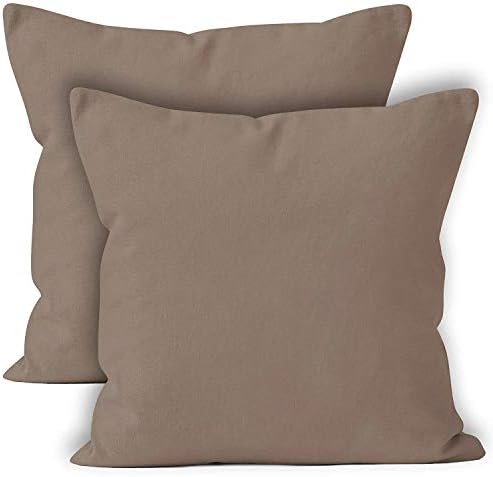 Encasa Homes Cushion Covers 2pc Set (60 x 60 cm) - Natural - Solid Dyed Cotton Canvas, Decorative Large Square Colourful Washable Throw Pillow Cases for Living Room, Sofa, Bedroom, Home & Hotel