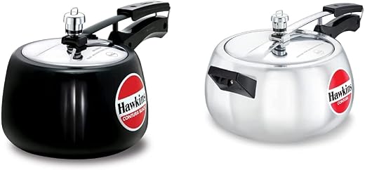 Hawkins Contura Hard Anodised Aluminium Pressure Cooker, 3 Litres, Black &amp; Hawkins Aluminium Pressure Cooker, 5 Litre, Silver