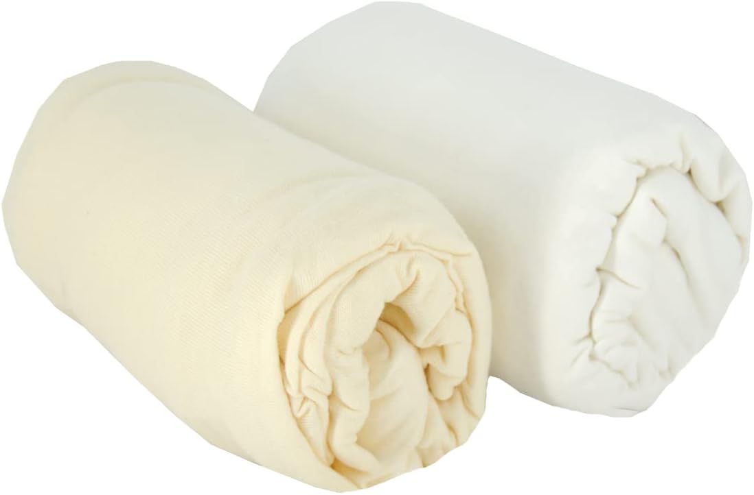 BabyCalin Lot de 2 draps housse 70x140x17 cm bébé – Jersey cardé 100% coton, Blanc & écru, certifié OEKO-TEX - Image secondaire