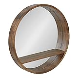 Kate and Laurel Hutton Round Mirror with Shelf, 30' Diameter, Rustic Brown Finish, Geometric Home...