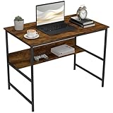 HOMCOM Computer Desk with Storage Shelf, 100 x 60cm Home Office Desk with Metal Frame, Study Table, Easy Assembly, Rustic Brown - Image 1