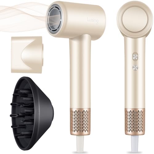 TurboLux Hair Dryer, 1500W Professional Ionic High-Speed Blow Dryer for Fast Drying with Diffusers, Lightweight, Ultra-Quiet, Hair Dryer with 110000 RPM Brushless Motor (Cream)