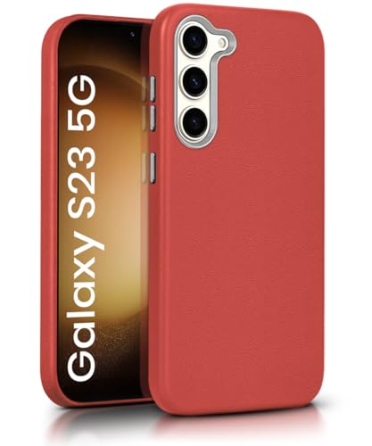 Image of WOW IMAGINE Back Cover for Samsung Galaxy S23 5G | Shockproof Tough Leather Texture Hard Mobile Case | Ultra Slim Non-Slip Grip | Inner Velvet Fabric | Metal Camera Ring - Crimson Red