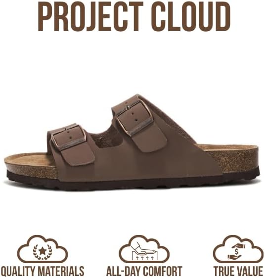 Project Cloud 100% Genuine Leather Flat Sandals For Women 2026 Cork Footbed Womens Sandals with Memory Foam and arch support Vacation Essentials Slides for Women Footwear (Venita) - Image 4