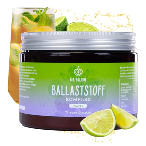 BitterLiebe Ballaststoff Pulver mit Zitronen Geschmack - Mix aus Flohsamenschalen gemahlen, Inulin (Präbiotika), Apfelfaser und Akazienfaser - Multi Ballaststoff Komplex, perfekte Darmkur - 1x300g