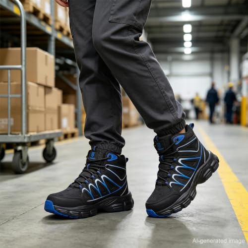 Image of Hogent Steel Toe Shoes for Men Women - Non Slip & Lightweight Work Shoes | Shock Absorption Cushion Sole, Breathable Safety Shoes, Ideal for Construction, Warehouse, Kitchen Work, Food Service