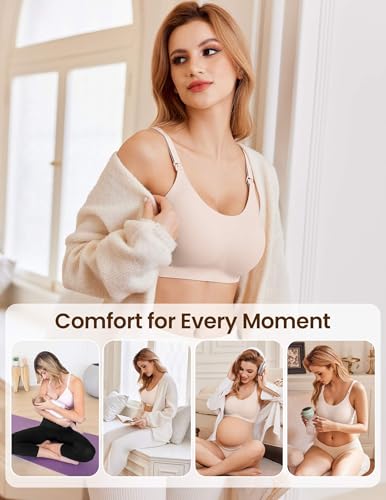 Ekouaer Nursing Bras for Breastfeeding Ribbed, Seamless Ultra Comfort Maternity Bralette Wireless Pregnancy Sleep Bra4