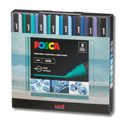 Image of Posca PC-5M Marker | 1.8-2.5 mm Bullet Shaped Tip (Cool Tone, Pack of 8)