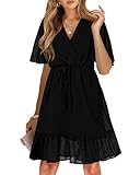 Size - S=US 4-6, M=US 8-10, L=US 12-14, XL=US 16. Please see the size chart details in the description. Images may show slight color variations due to shooting angles, lighting, or display settings Features - Flutter short sleeve, wrap v neck dress, ...