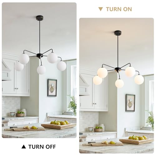 Image of 5 Light Mid Century Sputnik Chandelier with White Frosted Globe Glass Shade Pendant Lighting Fixture Living Room Large Pendant Lamp for Bedroom Kitchen Island