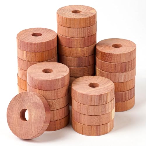Adiwo Cedro Antipolillas Natural, 32 Piezas Anillos Antipolillas de Madera de Cedro, Ambientador Armario Ropa, Protección Duradera Polillas y Humedad,Anti Mites para Armarios, Sin Productos químicos
