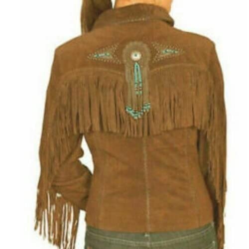 Western Cowgirl 100% Genuine Suede Leather Jacket | Native American Cowlady coat with Fringed2