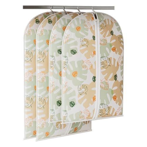 4 Pack Breathable EVA Zipper Hanging Garment Bag, Bottom Enclosed Cloth Cover, Translucent Water Proof Garment Covers, for Suits, Coats, Sweaters, Shirts